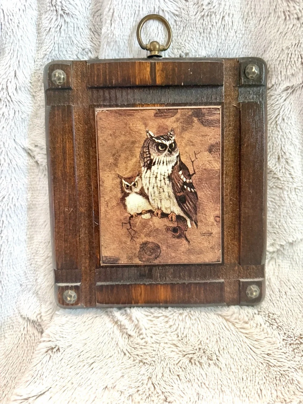 Rustic Wooden Owl Plaque Wall Hanging in Brown